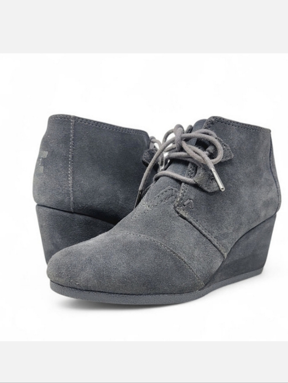 TOMS Desert Wedge Grey Suede Booties